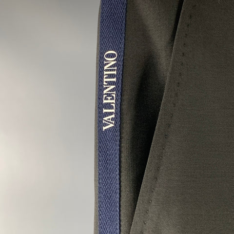 VALENTINO Size 34 Black Navy Polyester Virgin Wool Flat Front Dress Pants