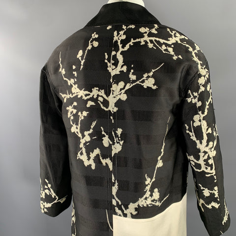 HAIDER ACKERMANN Black White Blossom Shawl Collar Coat
