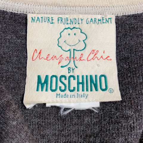 MOSCHINO Vintage Size M Brown Cream Wool Contrast Trim Single Breasted Cardigan