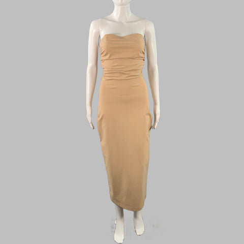 DOLCE & GABBANA SS23 1990 Re-issue Size 6 Beige Viscose Blend Strapless Crop Top Dress Set