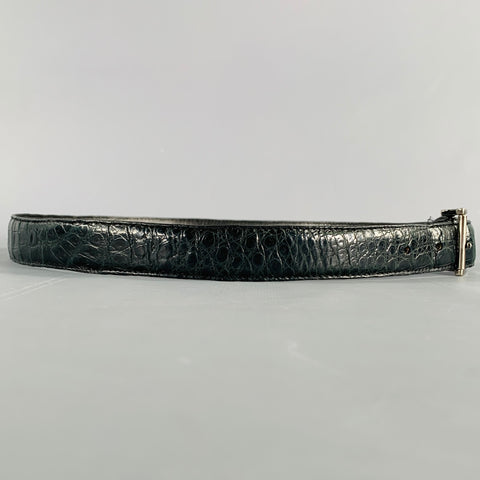 SANTIAGO GONZALEZ Size 34 Dark Green Croc Embossed Leather Belt