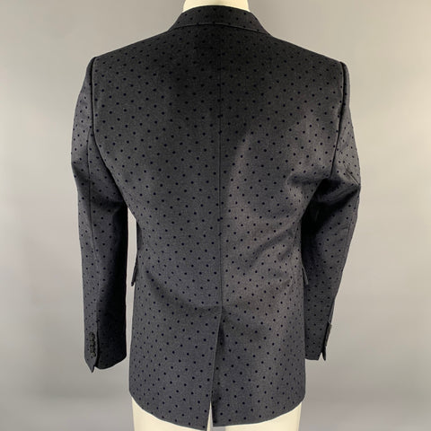 EMPORIO ARMANI Size 40 Navy Polka Dot Wool Blend Peak Lapel Sport Coat