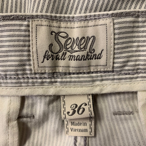 7 FOR ALL MANKIND Size 38 White Grey Stripe Cotton Linen Straight Casual Pants