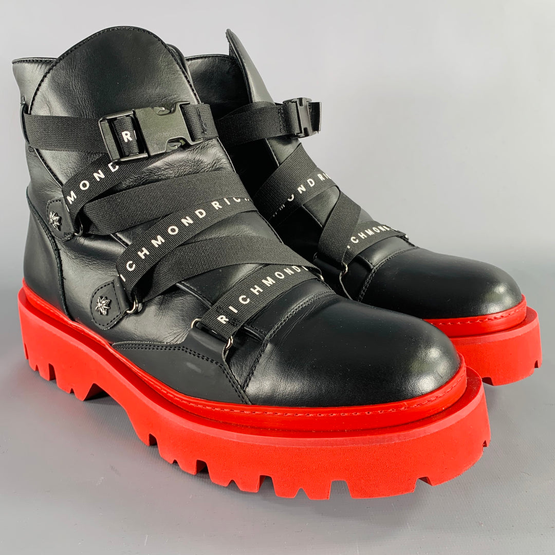 JOHN RICHMOND Size 13 Black Red Solid Leather Track Sole Boots JOHN RICHMOND - Blue Sole Shoes main image 4