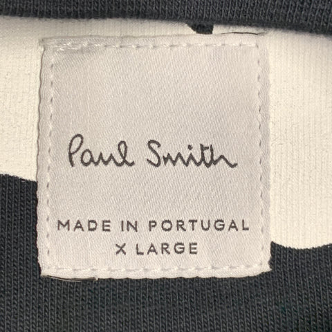 PAUL SMITH Size XL Black White Logo Cotton Zipper Short Sleeve Pullover