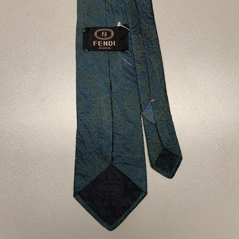 FENDI Hunter Green Teal Paisley Silk Tie