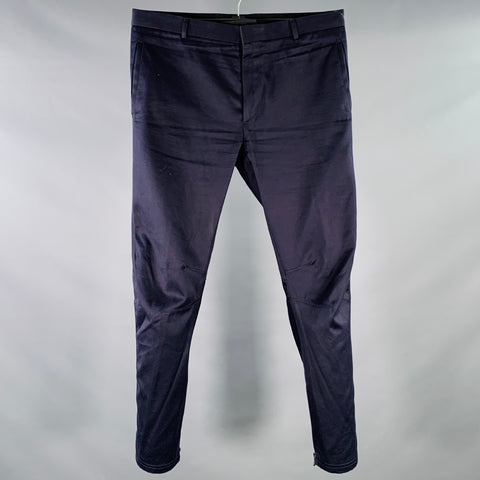 LANVIN Size 32 Navy Cotton Ankle Zip Flat Front Dress Pants
