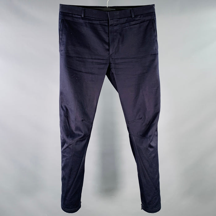 LANVIN Size 32 Navy Cotton Ankle Zip Flat Front Dress Pants