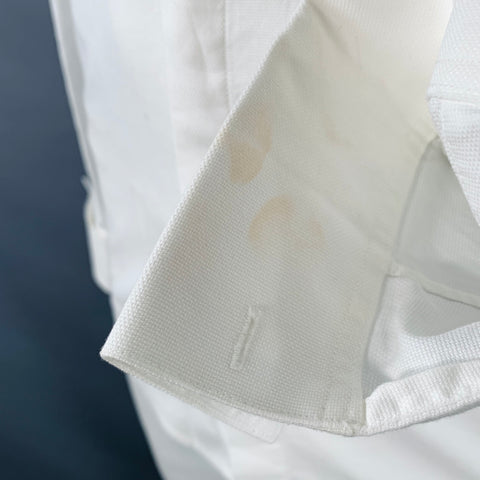 THEORY Size L White Cotton Textured Spread Collar French Cuff Long Sleeve Shirt
