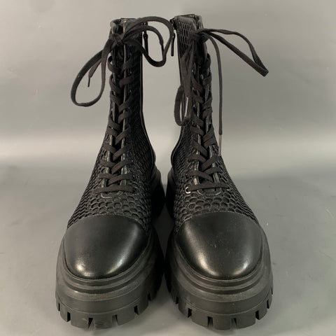 STUART WEITZMAN Size 7.5 Black Nylon Mesh Leather Trim Cap Toe Boots
