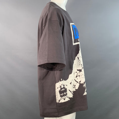 PLEASURES Size XXL Charcoal Grey Blue White Graphic Cotton Crew-Neck T-shirt