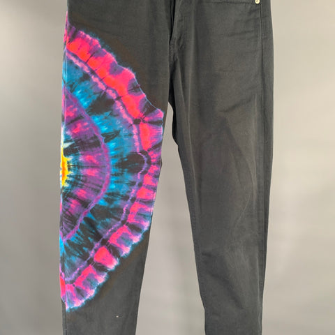 DRIES VAN NOTEN Taille 30 Pantalon décontracté en coton teint multicolore noir