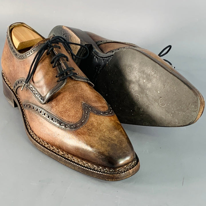 CALZOLERIA HARRIS Size 11 Brown Taupe Leather Wingtip Derby Lace-Up Shoes