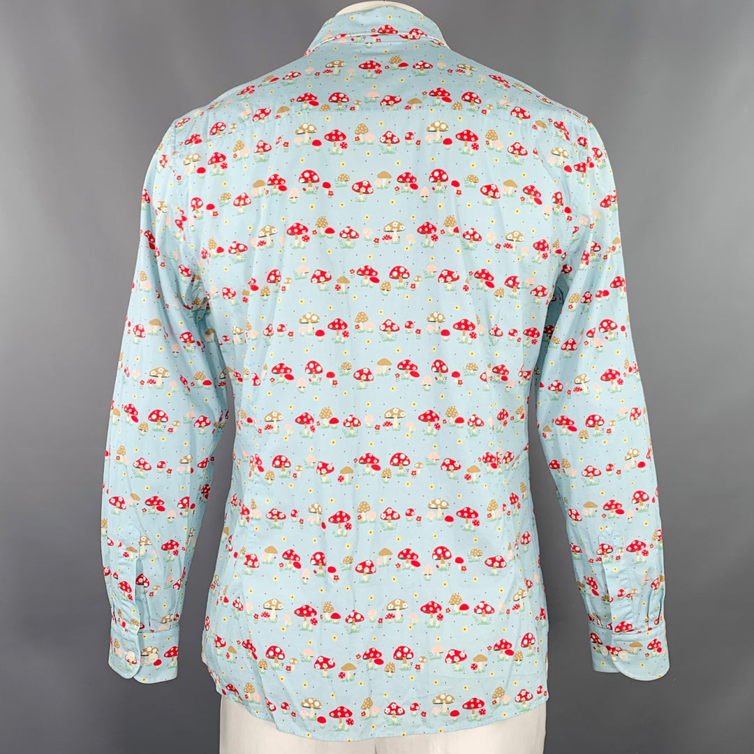 WALTER VAN BEIRENDONCK Size XL Blue Red Cotton Mushrooms One Pocket Long Sleeve Shirt