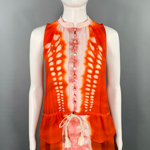 ALTUZARRA Size 2 Penelope Orange Brown Tie Dye Sleeveless Asymmetrical Hem Dress