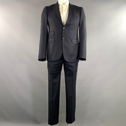 ERMENEGILDO ZEGNA Chest Size 40 Navy Solid Wool Notch Lapel 32 34 Suit