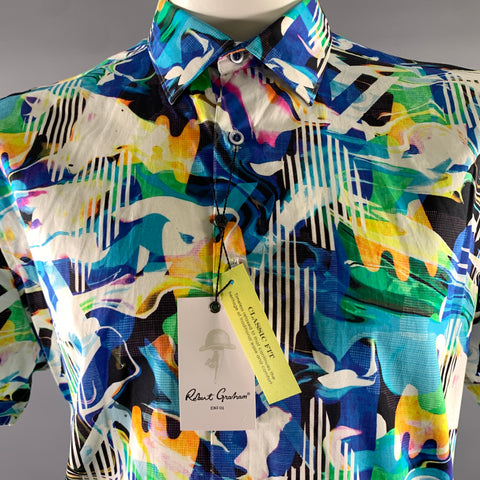 ROBERT GRAHAM Size XXL Blue Abstract Short Sleeve Shirt