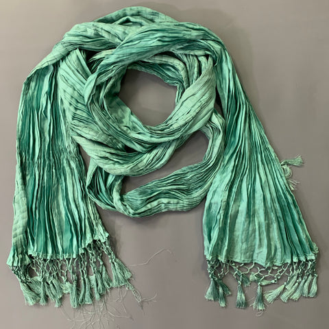 Écharpe plissée froissée à franges bleu VINTAGE