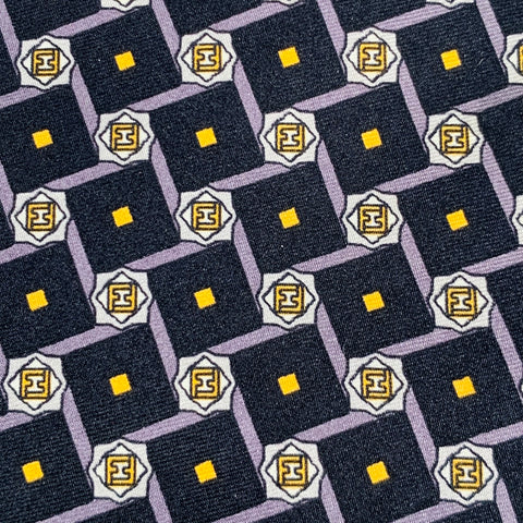 FENDI Black Yellow Monogram Silk Tie