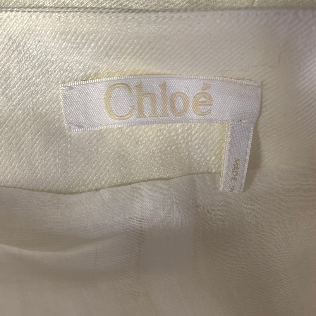 CHLOE Size L Cream Linen  Ramie Twill Vest Midi Dress
