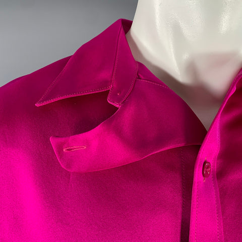 BALENCIAGA Size M Pink Fuchsia Silk Button Up Long Sleeve Shirt