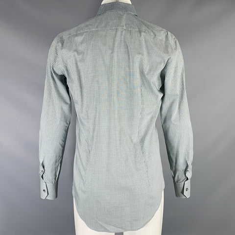LANVIN Size S White Charcoal Plaid Cotton Long Sleeve Shirt