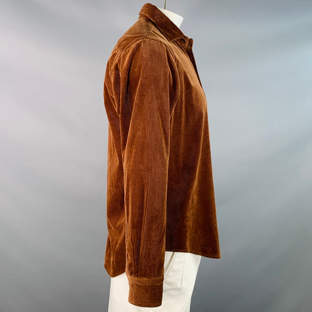 45rpm Size XL Brown Corduroy Cotton One Pocket Long Sleeve Shirt
