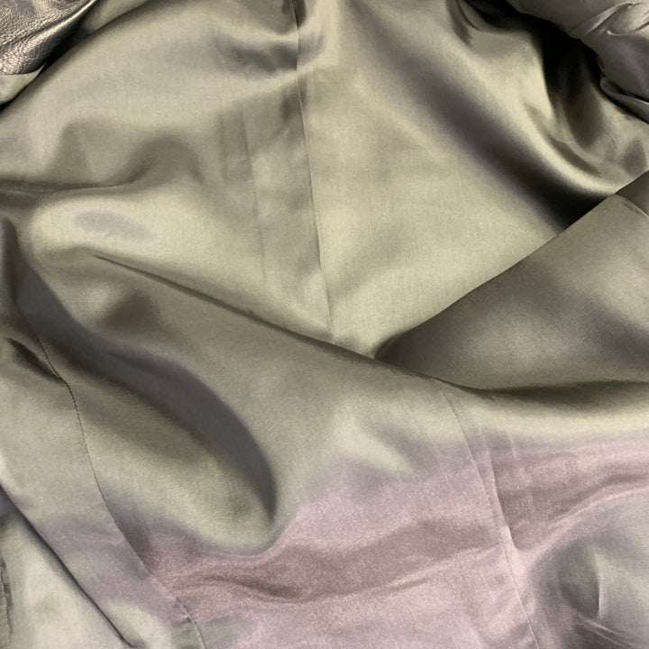 ELLEN TRACY Size 4 Metallic Silvre Leather Notch Lapel Jacket Blazer