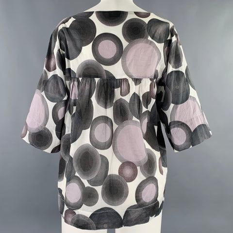 DRIES VAN NOTEN T. 4 Top Décontracté Manches 3/4 Coton Cercles Gris Blanc