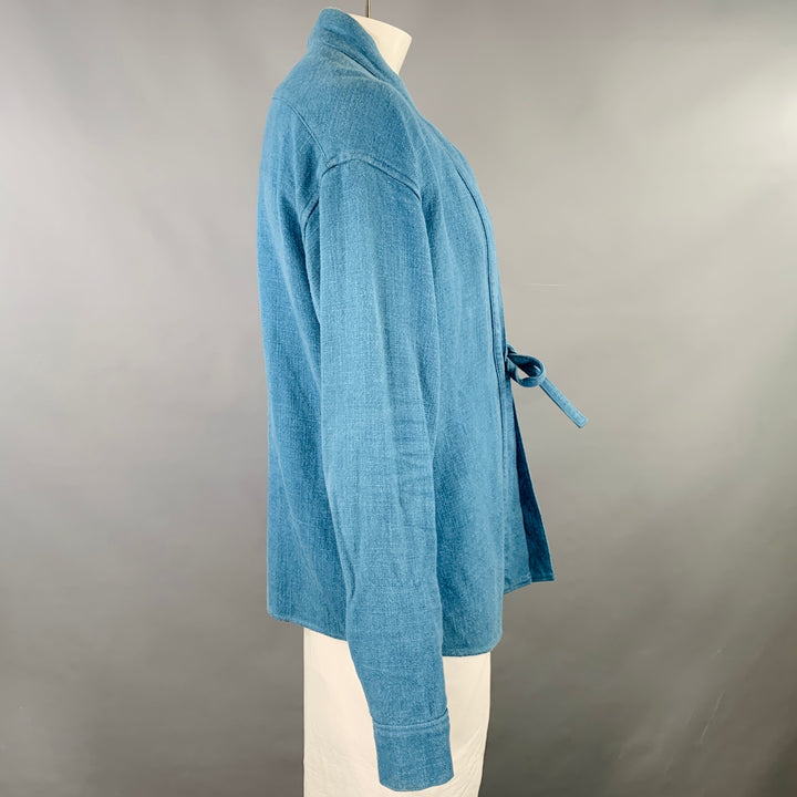 VISVIM Size XL Lhamo Blue Woven Rayon Linen Collarless Long Sleeve Shirt