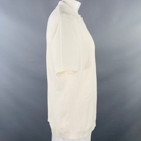 REIGNING CHAMP Size XL Victor Cream Mesh Knit Cotton Linen Open Collar Polo