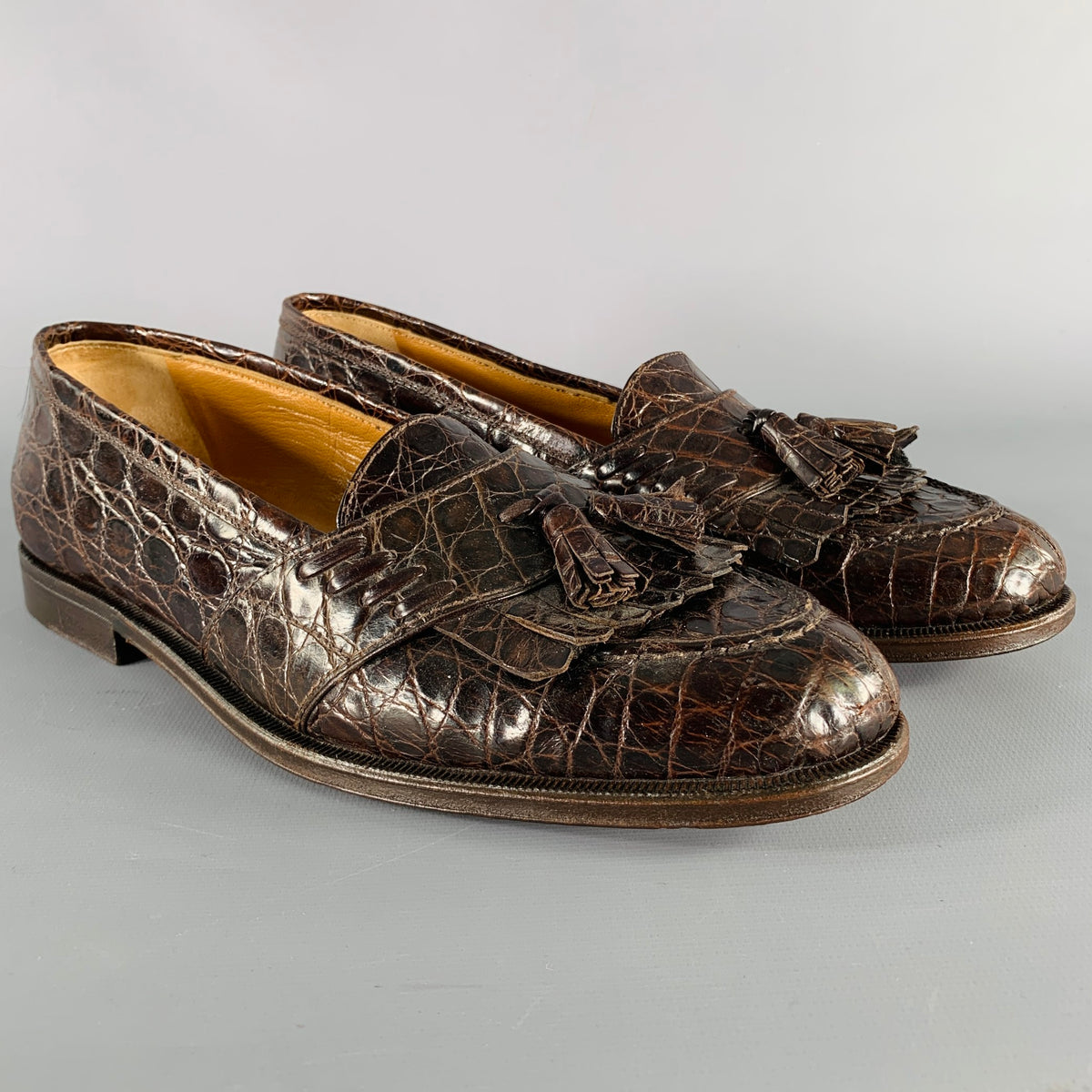 A.TESTONI Size 8.5 Brown Alligator Leather Moccasin Loafers  display picture 1