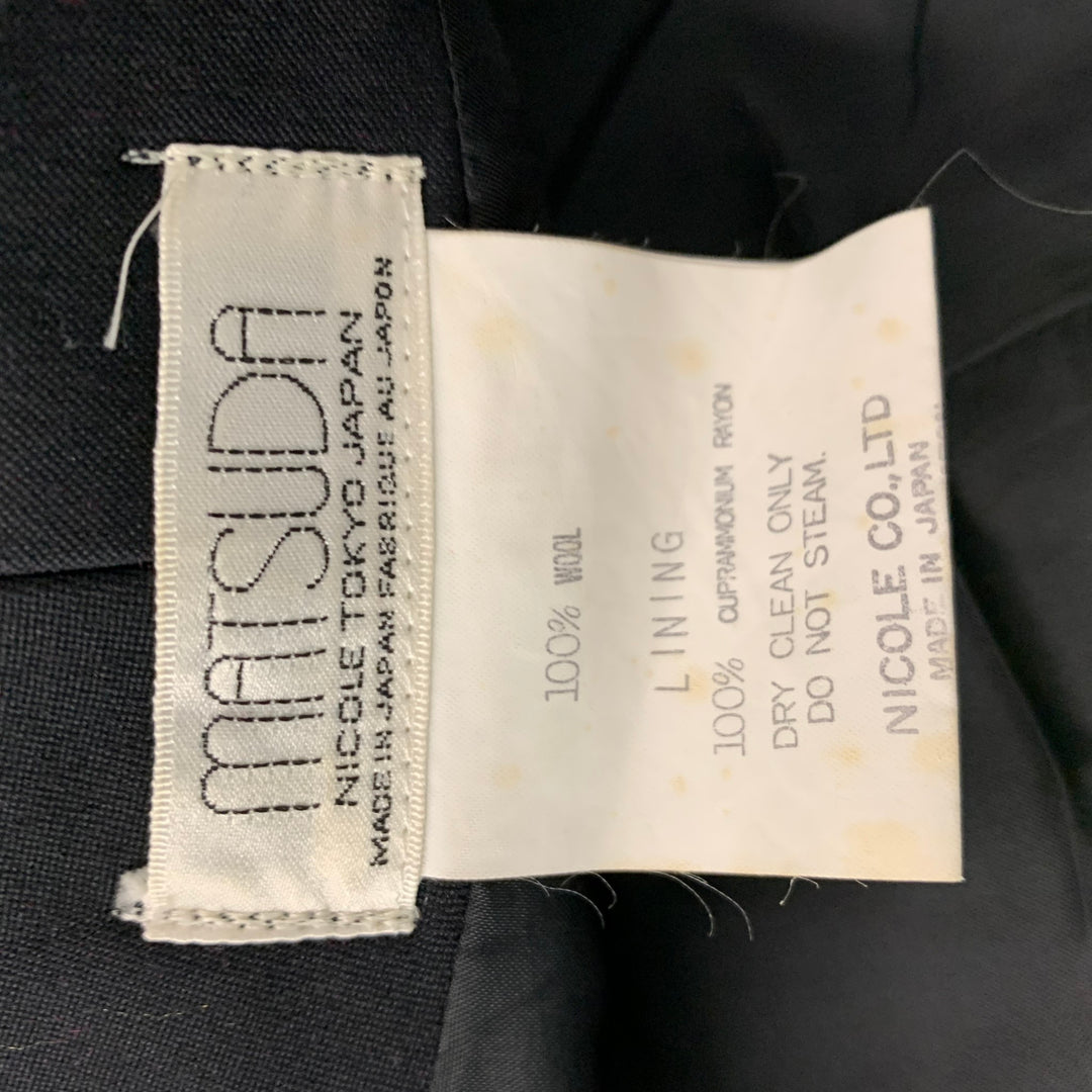 MATSUDA Size S Black Solid Wool Shawl Collar 30 29 Suit