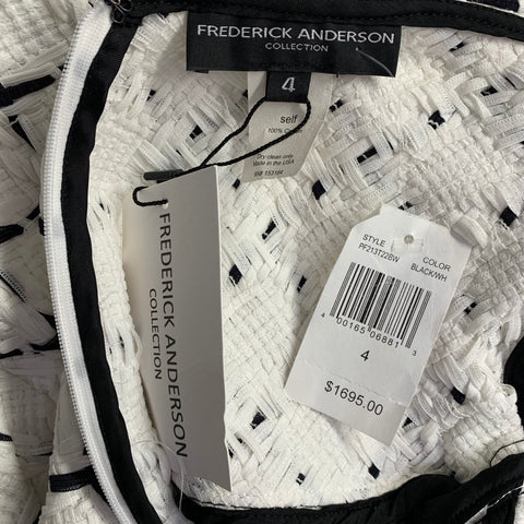 FREDERICK ANDERSON Size 4 White Black Cotton Textured Short Sleeve Dress