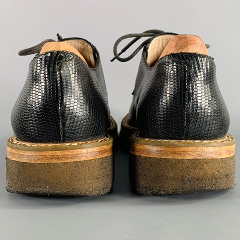 DRIES VAN NOTEN Size 7 Black Tan Leather Embossed Derby Shoes