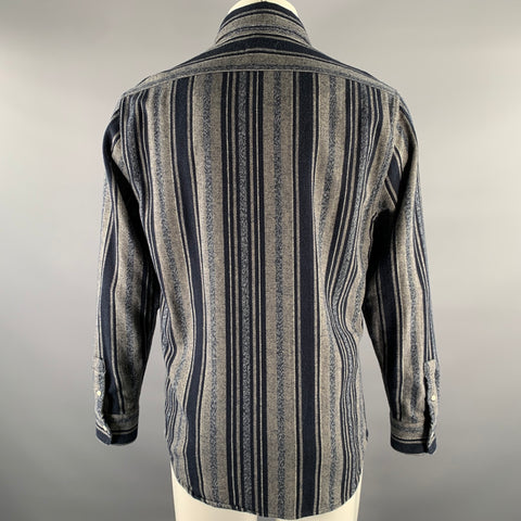 TAYLOR STITCH Size M Blue Grey Stripe Cotton Overshirt Long Sleeve Shirt