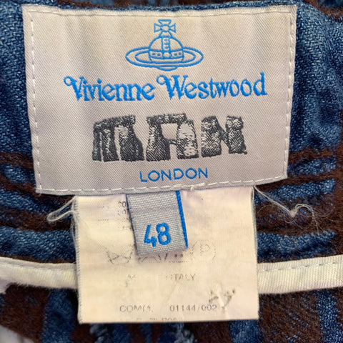 VIVIENNE WESTWOOD Vintage Size 32 Alien Blue Brown Plaid Cotton Wool Casual Pants