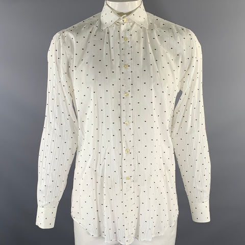 ETRO Size L White Grey Polka Dot See Through Stripe Long Sleeve Shirt