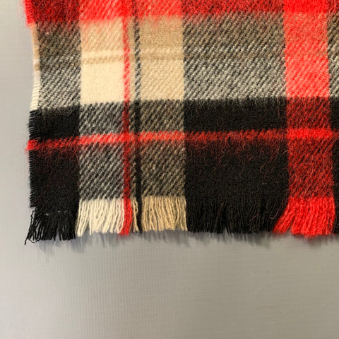DSQUARED2 Red Black White Plaid Wool Blend Fringe Scarf