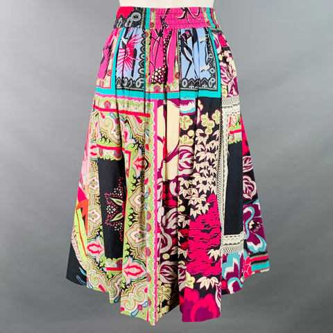 ETRO Size 8 Multi-Color Cotton Mixed Florals Elastic Waistband Midi Skirt