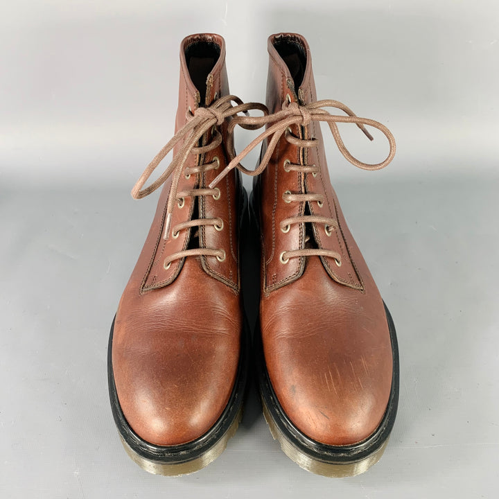 A.P.C. Size 11 Brown Leather Lace-Up Rubber Sole Ankle Boots