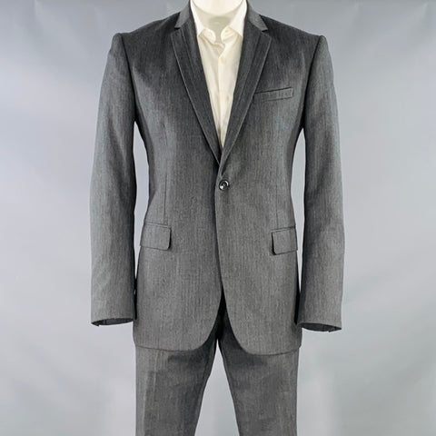 LOVA Size 44 Grey Wool Blend Single Button Notch Lapel Suit
