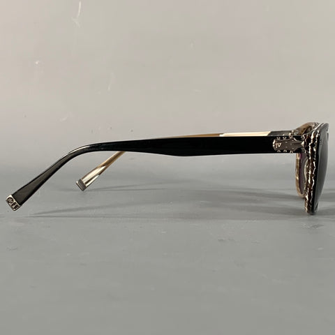 JOHN VARVATOS Black Beige Acetate Full Frame Square Sunglasses