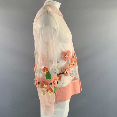 BODE Size XL Pink Floral Nylon Button Up Long Sleeve Shirt