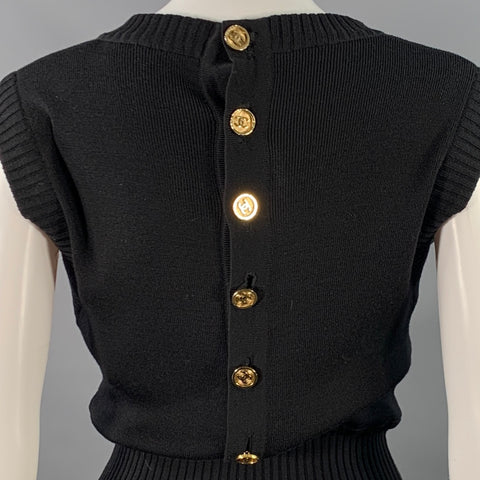 CHANEL Vintage Size M Black Gold Sleeveless CC Buttons V-Neck Jumpsuit