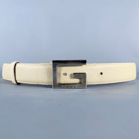 GUCCI Size 36 Beige Silver Leather Belt
