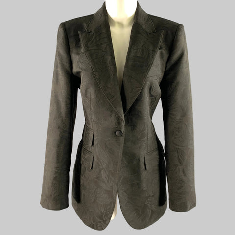 DOLCE & GABBANA Size 12 Black Polyester Blend Floral Jaquard Blazer