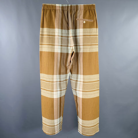 LEMAIRE Size 32 Brown Tan Plaid Cotton Linen Single Pleat Casual Pants
