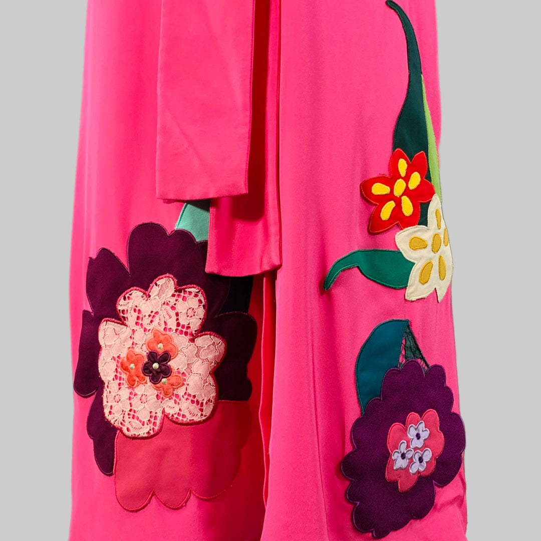 DOLCE & GABBANA Size 4 Pink Multi Color Silk Applique Belted Maxi Dress