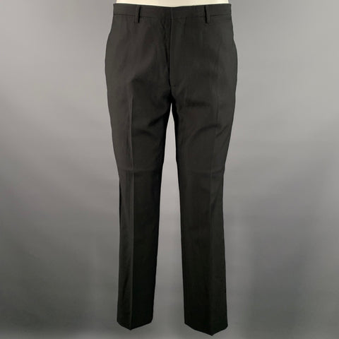 CALVIN KLEIN Size 42 Black Wool Peak Lapel Tuxedo Suit